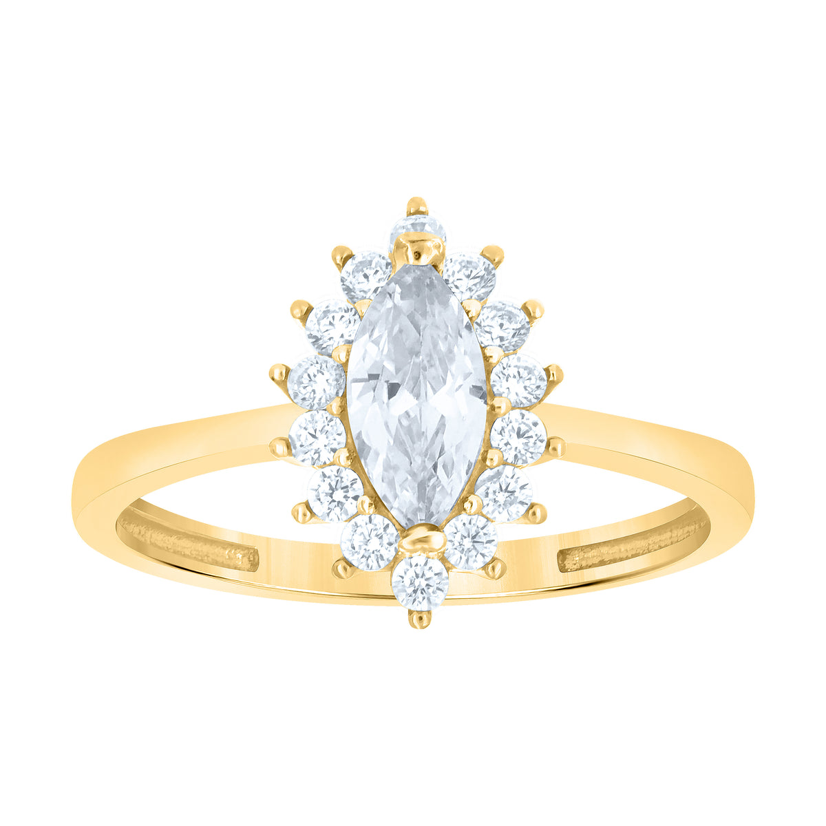 10K Yellow Gold Womens Round Marquise Cubic-Zirconia Fashion Ring