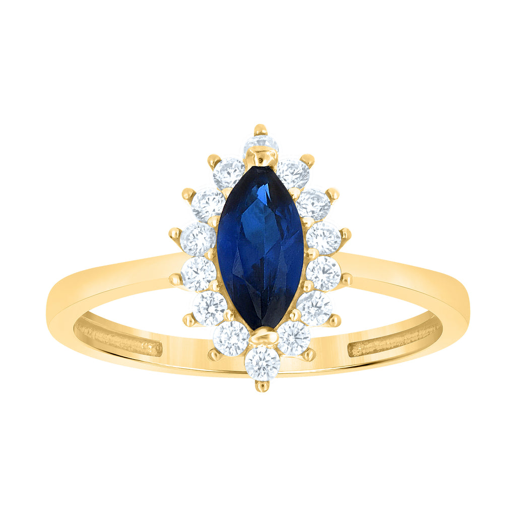 10K Yellow Gold Womens Round Marquise White Blue Cubic-Zirconia Fashion Ring