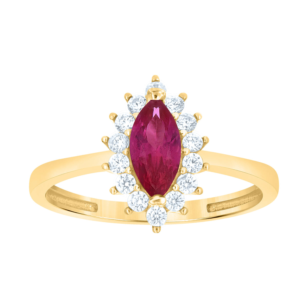 10K Yellow Gold Womens Round Marquise White Red Cubic-Zirconia Fashion Ring