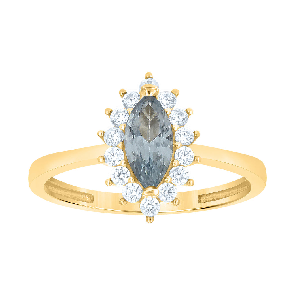 10K Yellow Gold Womens Round Marquise White Aquamarine Cubic-Zirconia Fashion Ring
