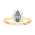 10K Yellow Gold Womens Round Marquise White Aquamarine Cubic-Zirconia Fashion Ring