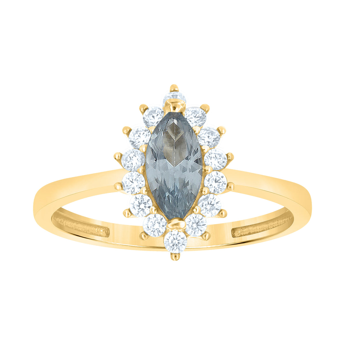 10K Yellow Gold Womens Round Marquise White Aquamarine Cubic-Zirconia Fashion Ring