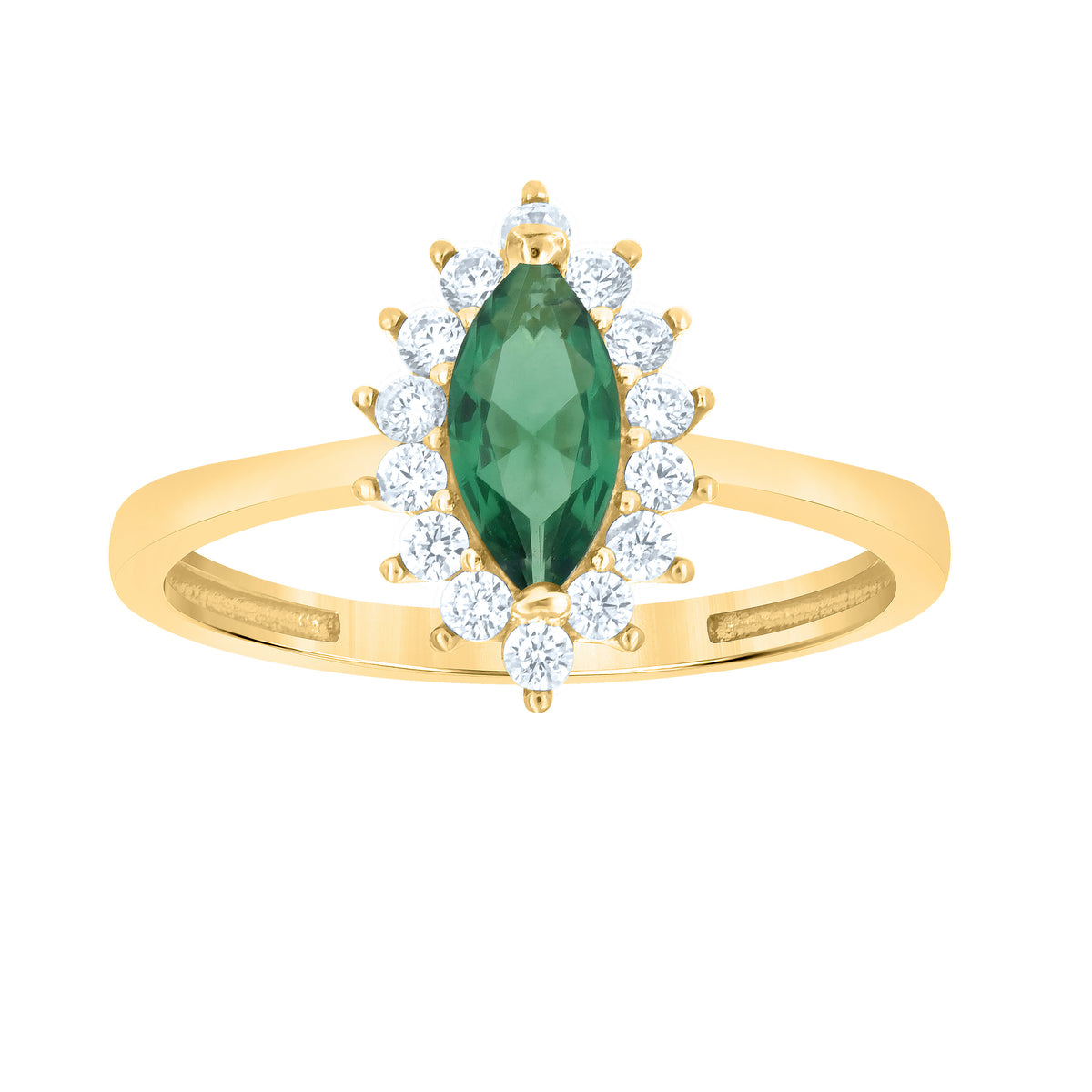10K Yellow Gold Womens Round Marquise White Green Cubic-Zirconia Fashion Ring
