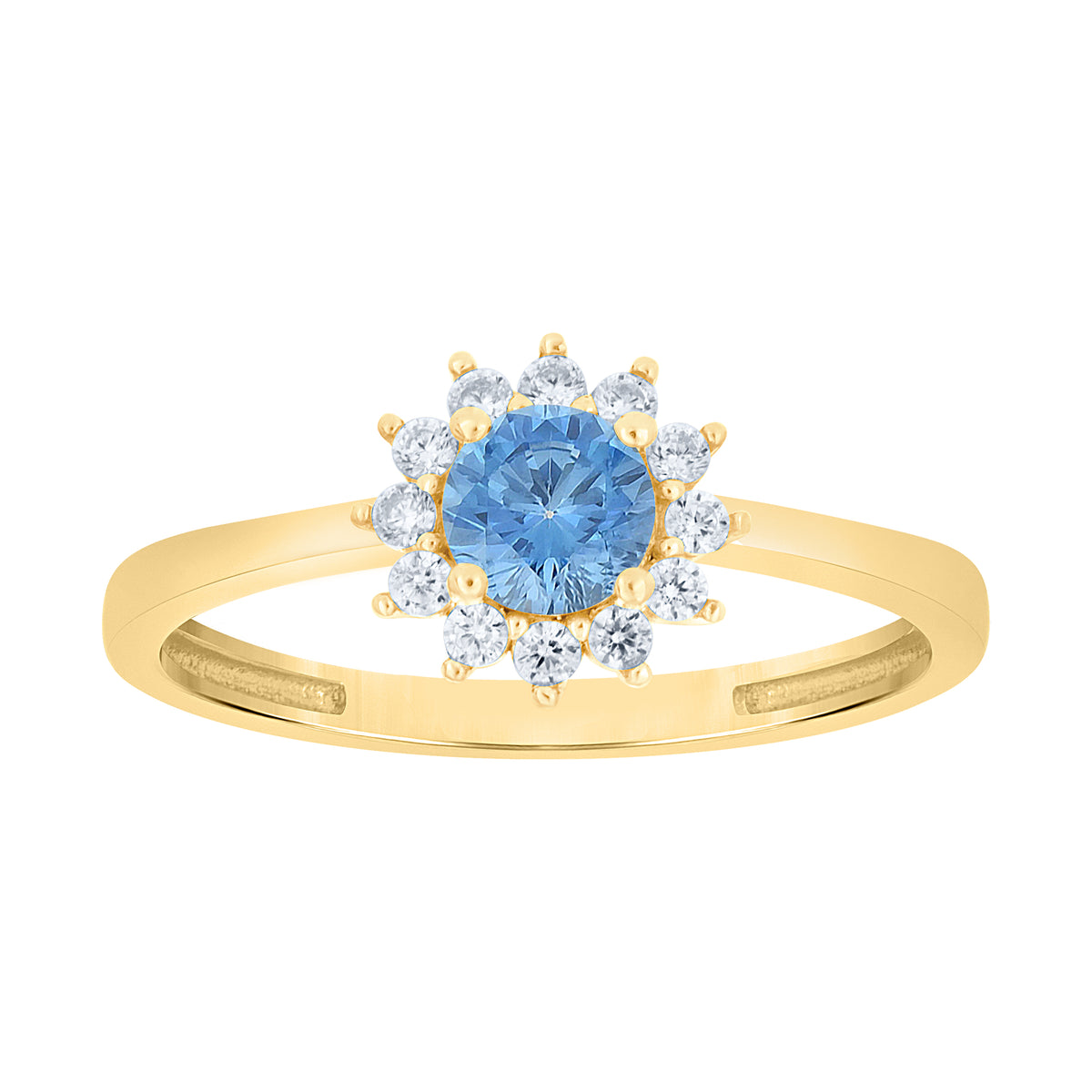 10K Yellow Gold Womens White Aquamarine Cubic-Zirconia Fashion Ring