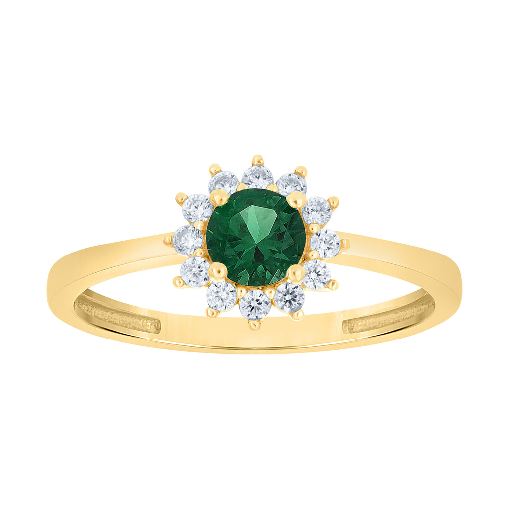 10K Yellow Gold Womens White Green Cubic-Zirconia Fashion Ring