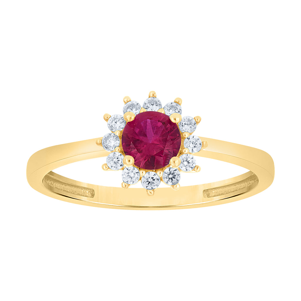 10K Yellow Gold Womens White Red Cubic-Zirconia Fashion Ring