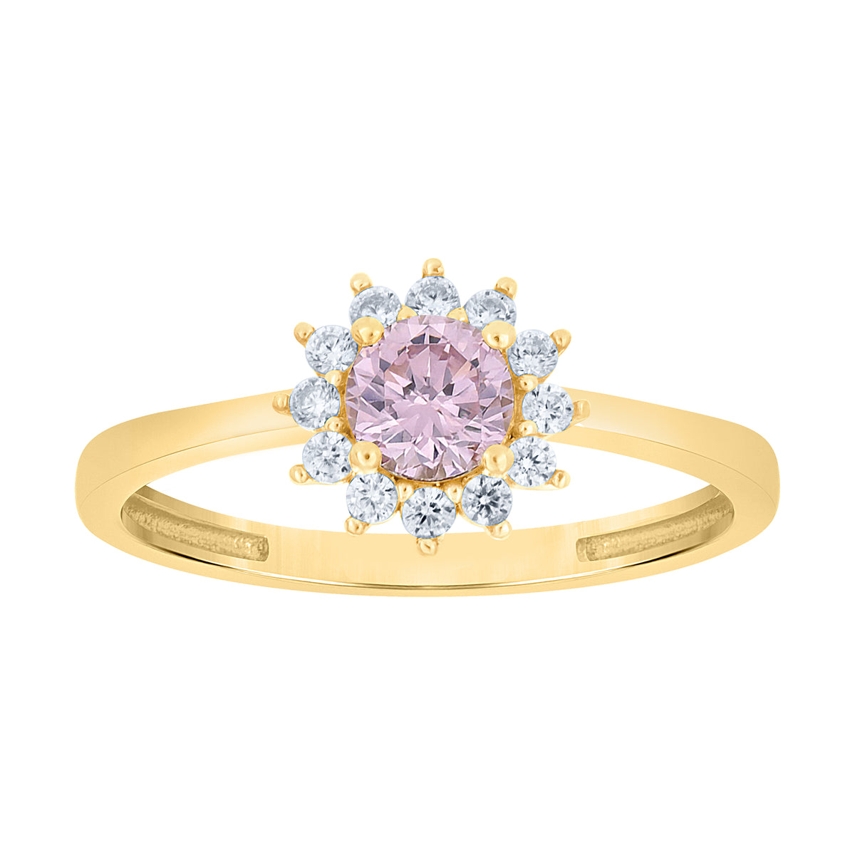 10K Yellow Gold Womens White Pink Cubic-Zirconia Fashion Ring