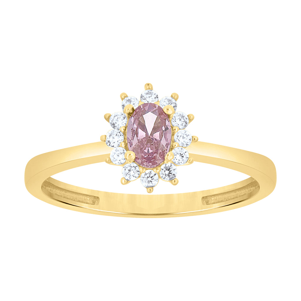 10K Yellow Gold Womens Round Oval White Pink Cubic-Zirconia Fashion Ring