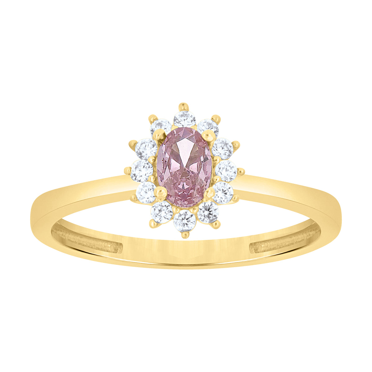 10K Yellow Gold Womens Round Oval White Pink Cubic-Zirconia Fashion Ring