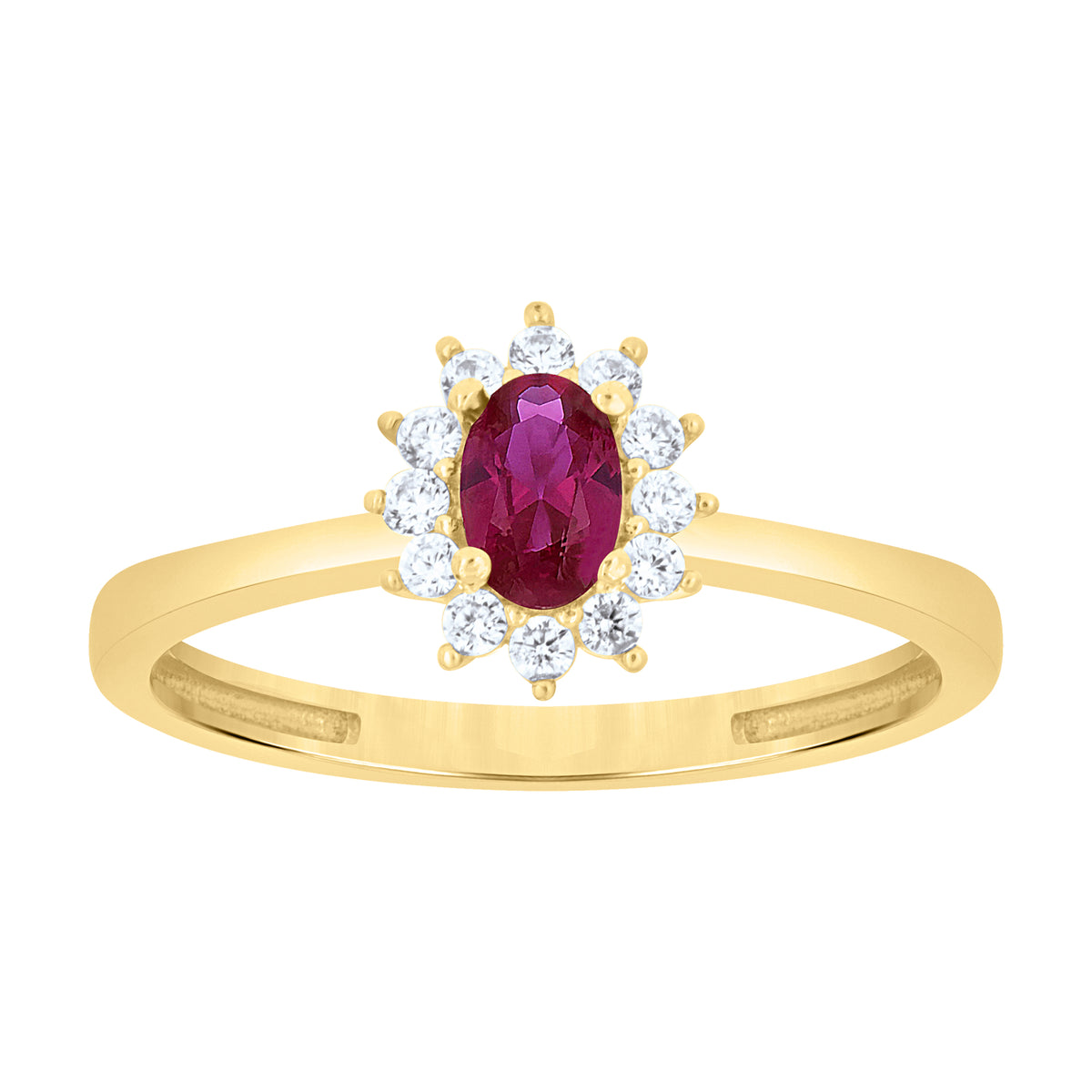 10K Yellow Gold Womens Round Oval White Red Cubic-Zirconia Fashion Ring