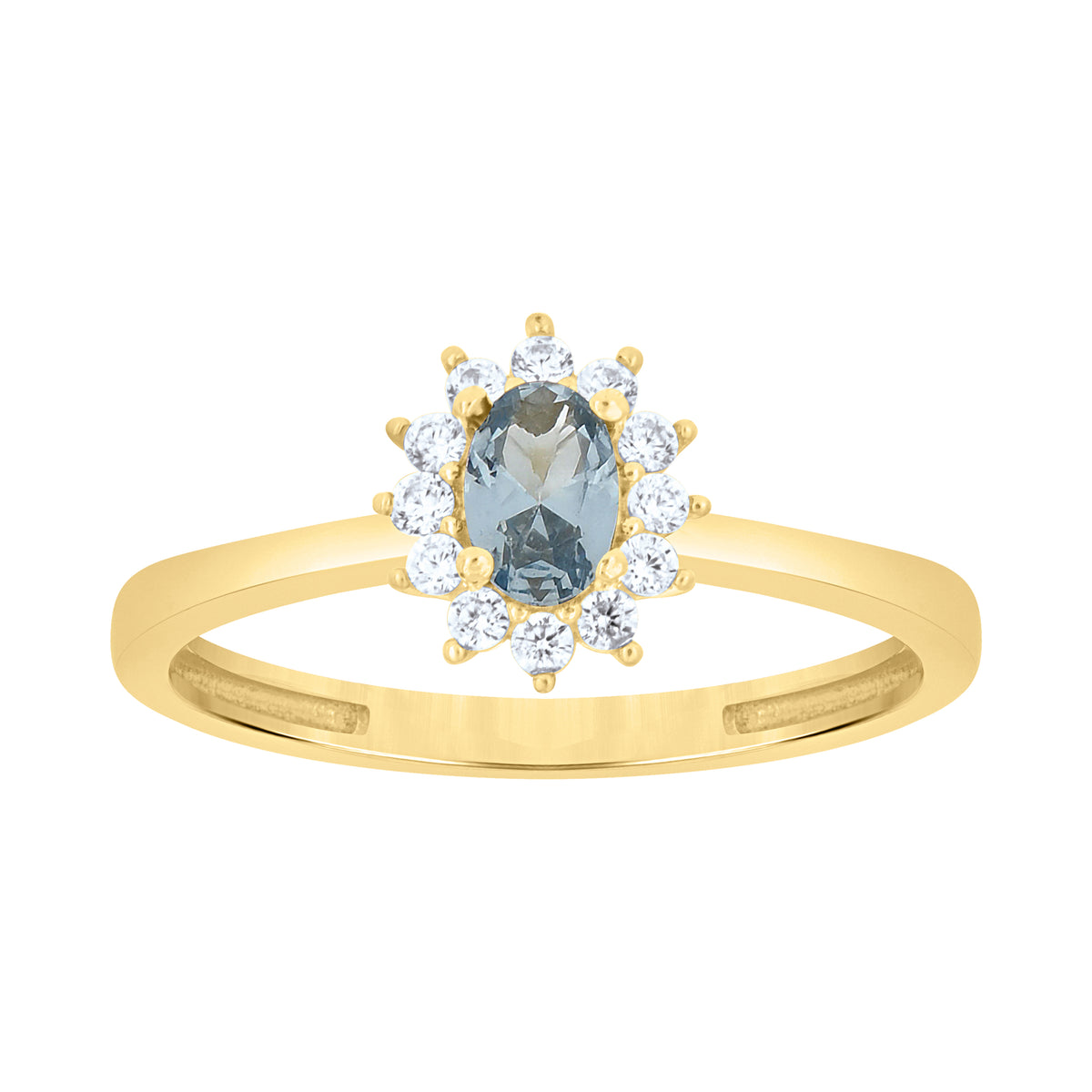 10K Yellow Gold Womens Round Oval White Aquamarine Cubic-Zirconia Fashion Ring