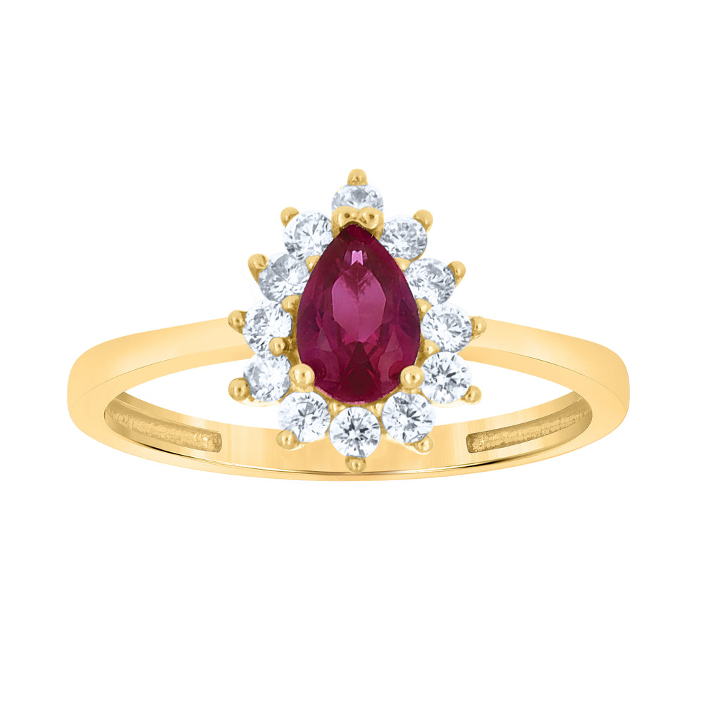 10K Yellow Gold Womens Round Pear White Red Cubic-Zirconia Fashion Ring