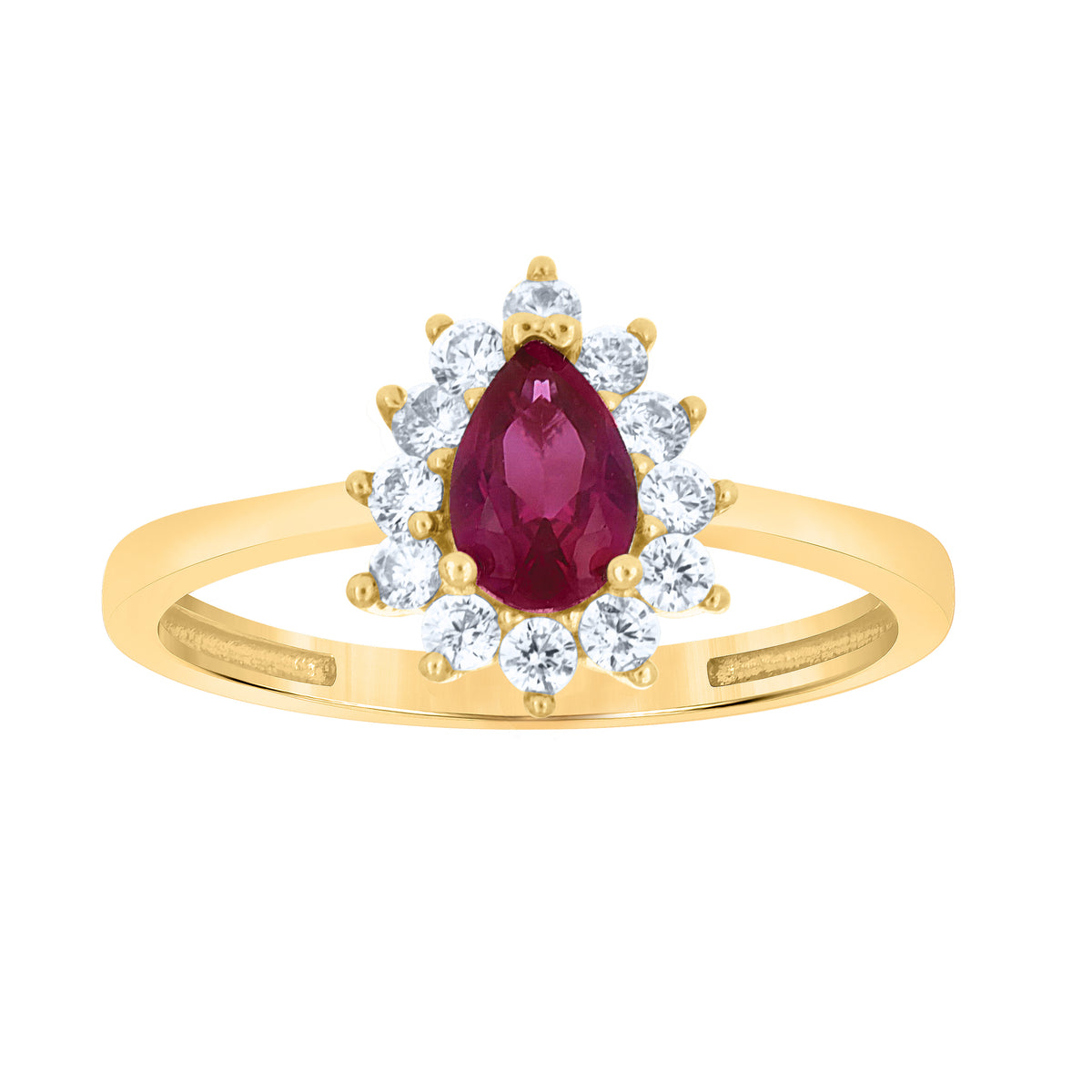 10K Yellow Gold Womens Round Pear White Red Cubic-Zirconia Fashion Ring