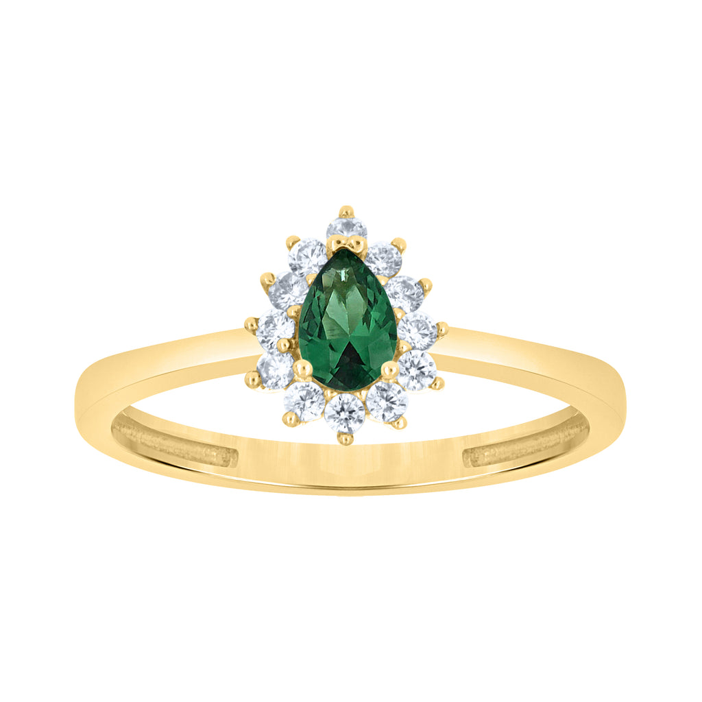 10K Yellow Gold Womens Round Pear White Green Cubic-Zirconia Fashion Ring