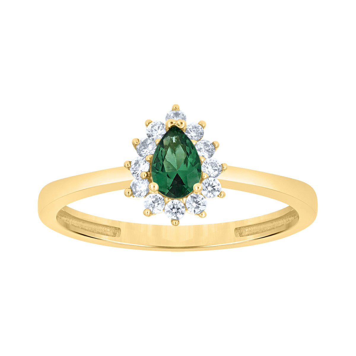 10K Yellow Gold Womens Round Pear White Green Cubic-Zirconia Fashion Ring