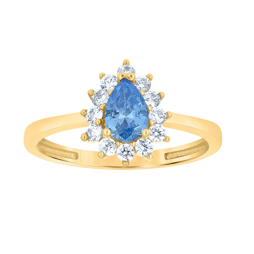 10K Yellow Gold Womens Round Pear White Aquamarine Cubic-Zirconia Fashion Ring