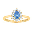 10K Yellow Gold Womens Round Pear White Aquamarine Cubic-Zirconia Fashion Ring