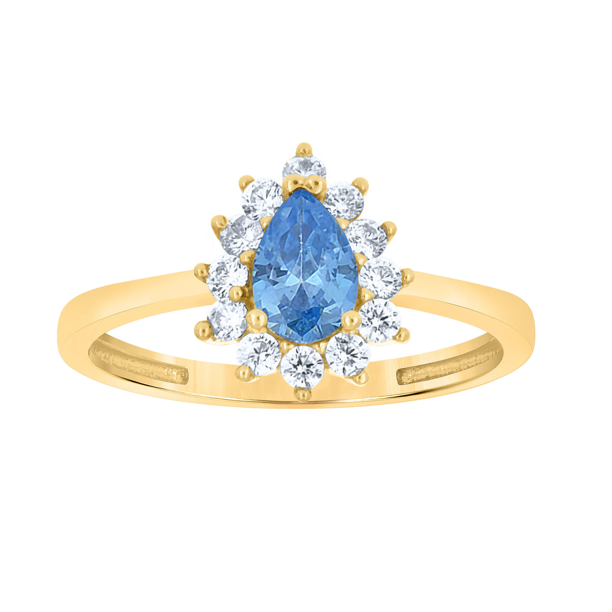 10K Yellow Gold Womens Round Pear White Aquamarine Cubic-Zirconia Fashion Ring