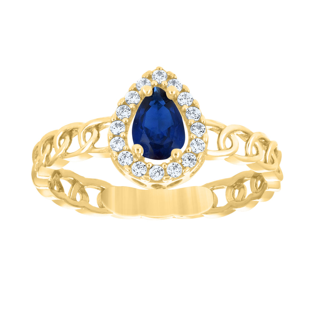 10K Yellow Gold Womens Round Pear White Blue Cubic-Zirconia Fashion Ring