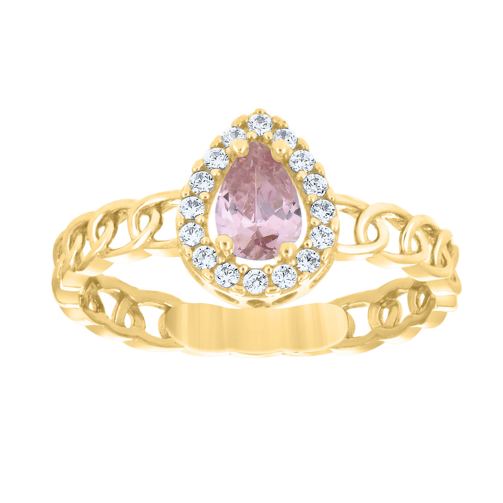 10K Yellow Gold Womens Round Pear White Pink Cubic-Zirconia Fashion Ring