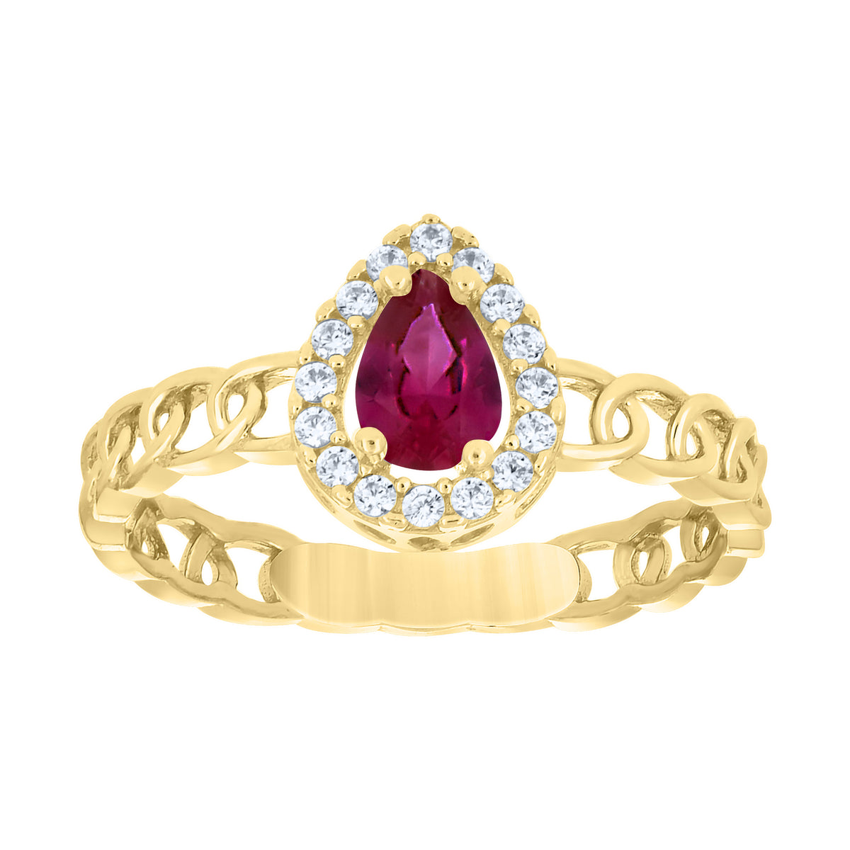 10K Yellow Gold Womens Round Pear White Red Cubic-Zirconia Fashion Ring