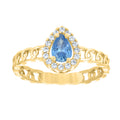 10K Yellow Gold Womens Round Pear White Aquamarine Cubic-Zirconia Fashion Ring