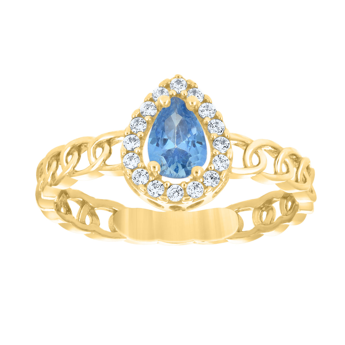 10K Yellow Gold Womens Round Pear White Aquamarine Cubic-Zirconia Fashion Ring