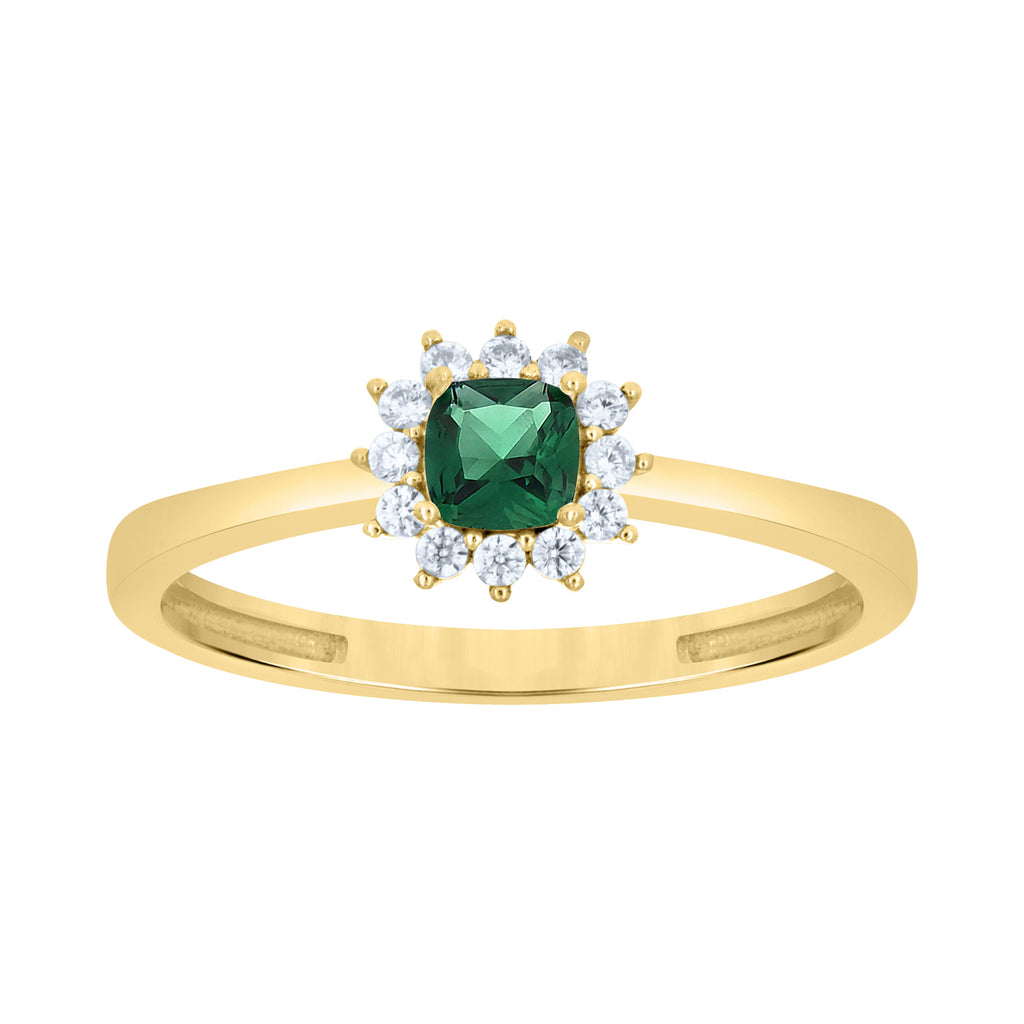 10K Yellow Gold Womens Round Cushion-cut White Green Cubic-Zirconia Fashion Ring