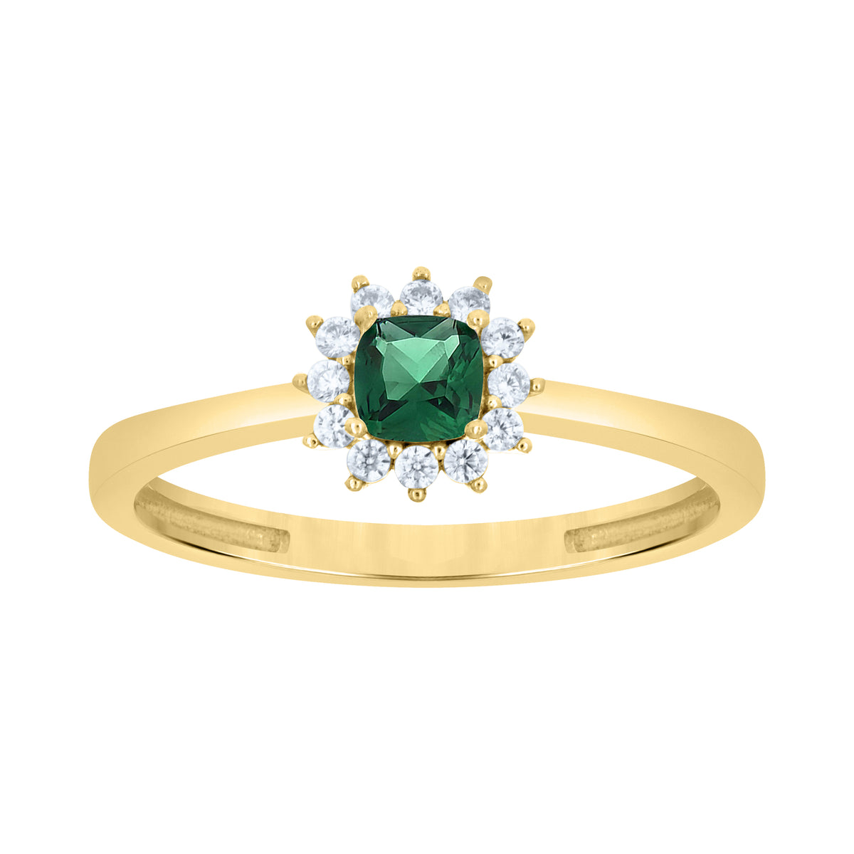 10K Yellow Gold Womens Round Cushion-cut White Green Cubic-Zirconia Fashion Ring