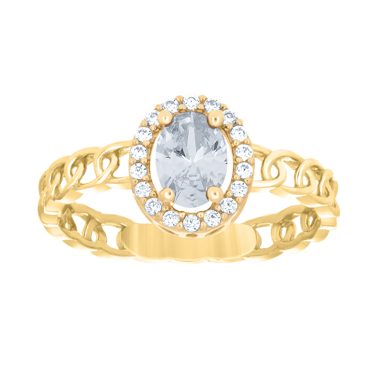 10K Yellow Gold Womens Round Oval Cubic-Zirconia Fashion Ring