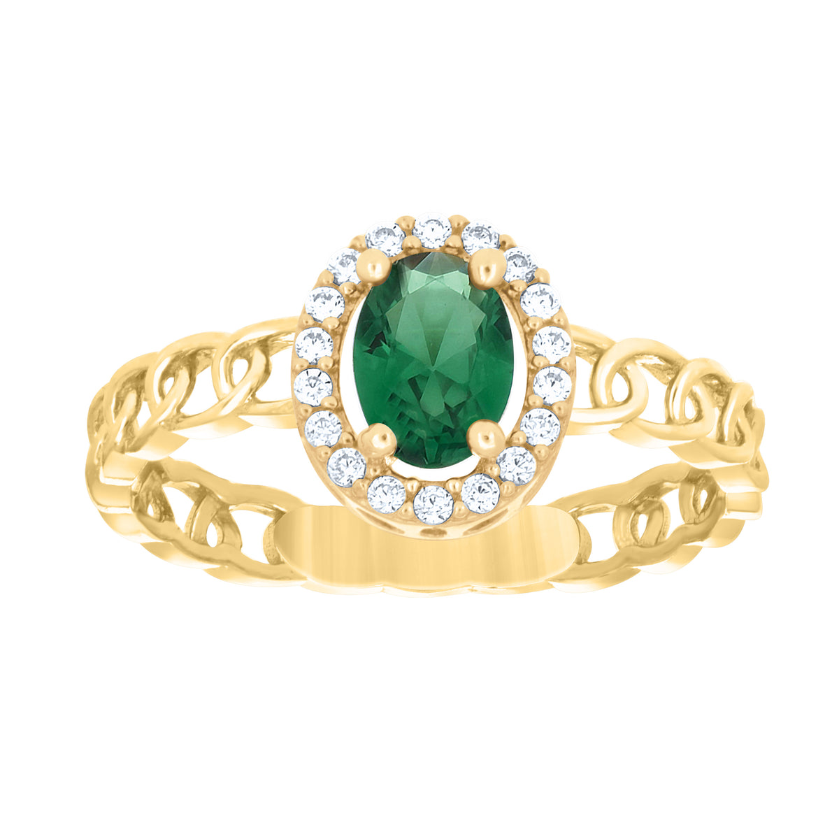 10K Yellow Gold Womens Round Oval White Green Cubic-Zirconia Fashion Ring