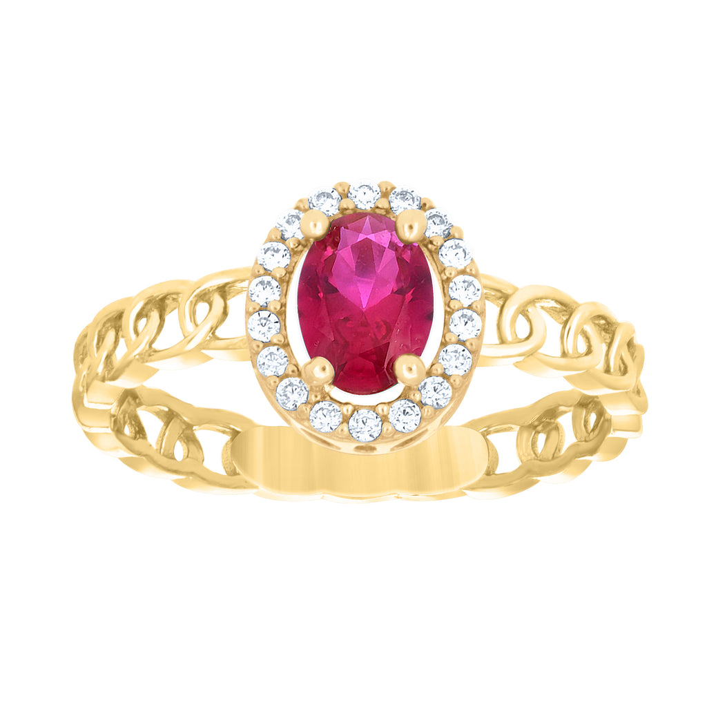 10K Yellow Gold Womens Round Oval White Red Cubic-Zirconia Fashion Ring
