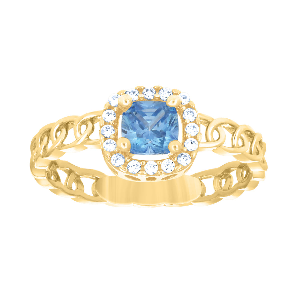 10K Yellow Gold Womens Round Cushion-cut White Aquamarine Cubic-Zirconia Fashion Ring