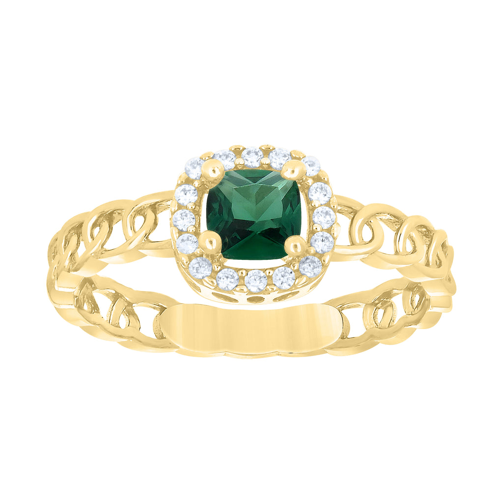 10K Yellow Gold Womens Round Cushion-cut White Green Cubic-Zirconia Fashion Ring