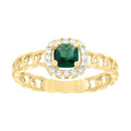 10K Yellow Gold Womens Round Cushion-cut White Green Cubic-Zirconia Fashion Ring