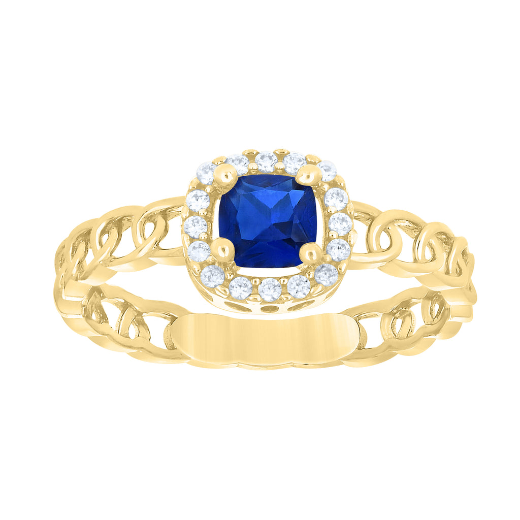 10K Yellow Gold Womens Round Cushion-cut White Blue Cubic-Zirconia Fashion Ring