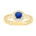 10K Yellow Gold Womens Round Cushion-cut White Blue Cubic-Zirconia Fashion Ring
