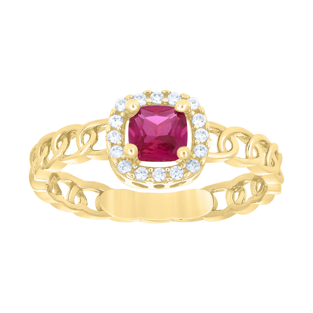 10K Yellow Gold Womens Round Cushion-cut White Red Cubic-Zirconia Fashion Ring
