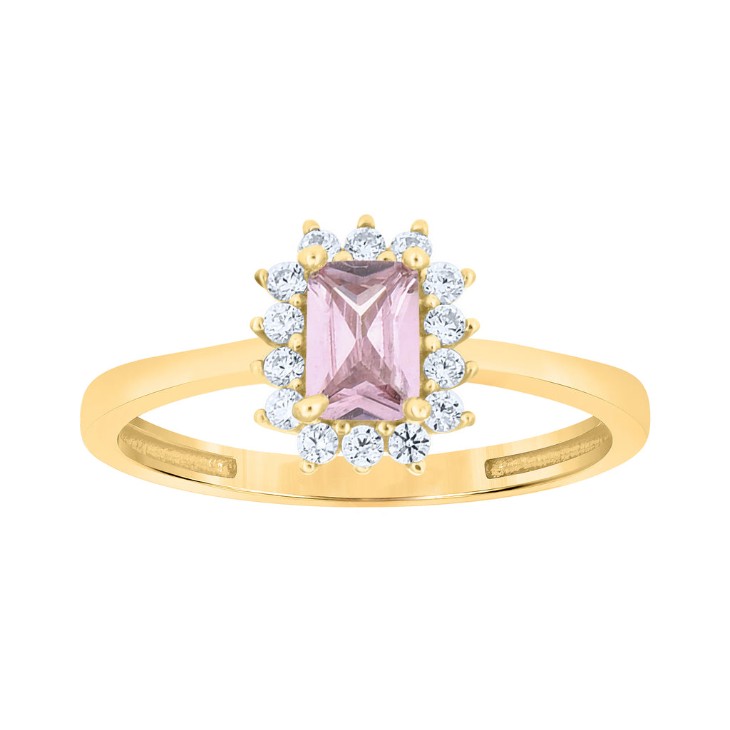 10K Yellow Gold Womens Round Baguette White Pink Cubic-Zirconia Fashion Ring