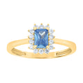 10K Yellow Gold Womens Round Baguette White Aquamarine Cubic-Zirconia Fashion Ring