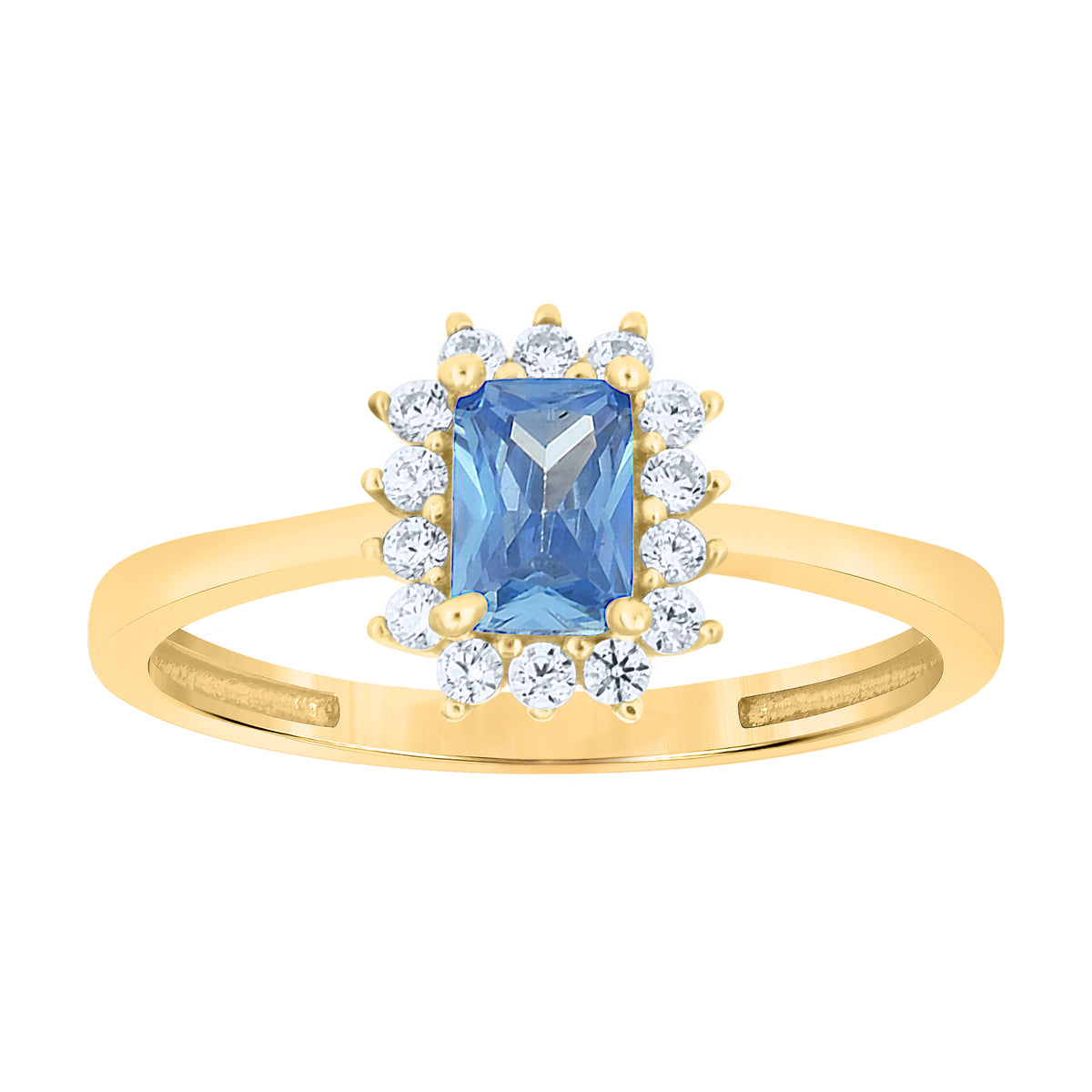 10K Yellow Gold Womens Round Baguette White Aquamarine Cubic-Zirconia Fashion Ring