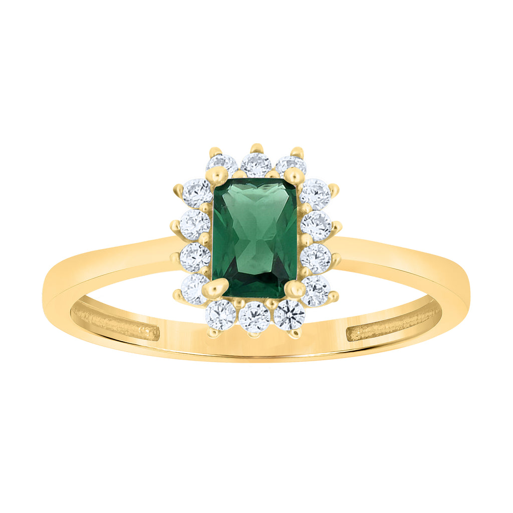 10K Yellow Gold Womens Round Baguette White Green Cubic-Zirconia Fashion Ring