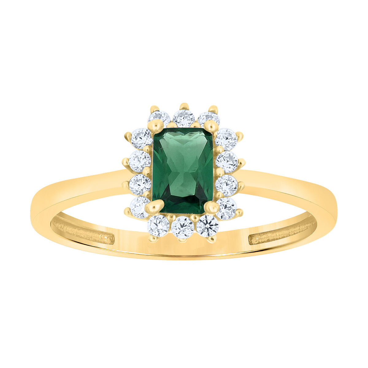 10K Yellow Gold Womens Round Baguette White Green Cubic-Zirconia Fashion Ring