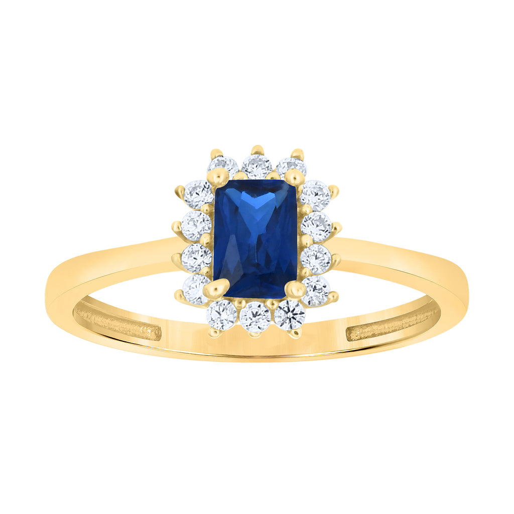 10K Yellow Gold Womens Round Baguette White Blue Cubic-Zirconia Fashion Ring