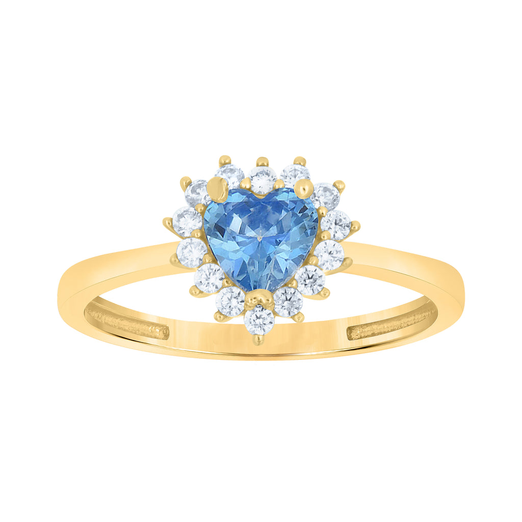 10K Yellow Gold Womens Round Heart White Aquamarine Cubic-Zirconia Fashion Ring