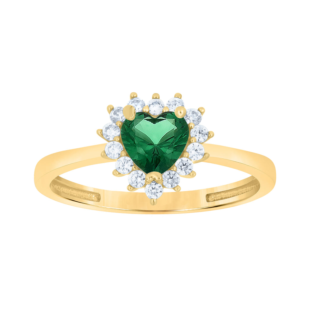 10K Yellow Gold Womens Round Heart White Green Cubic-Zirconia Fashion Ring