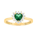 10K Yellow Gold Womens Round Heart White Green Cubic-Zirconia Fashion Ring
