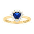 10K Yellow Gold Womens Round Heart White Blue Cubic-Zirconia Fashion Ring