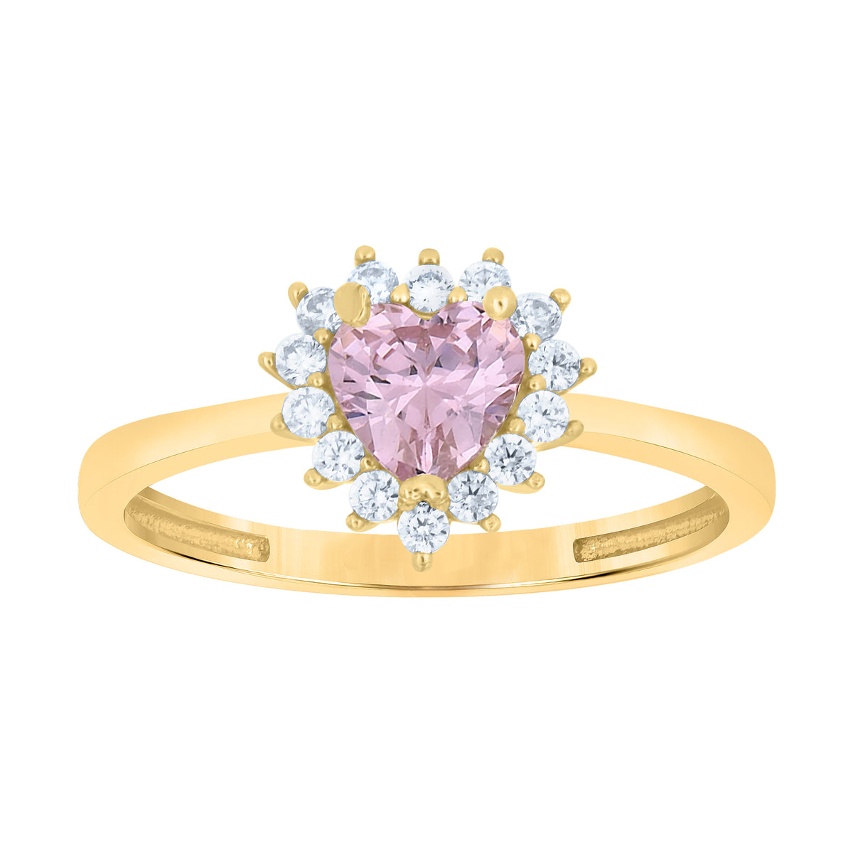 10K Yellow Gold Womens Round Heart White Pink Cubic-Zirconia Fashion Ring