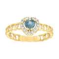 10K Yellow Gold Womens Round Heart White Aquamarine Cubic-Zirconia Fashion Ring